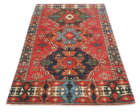 4x6 Red Ersari Afghan Hand Knotted Veg Dye Wool Area Rug